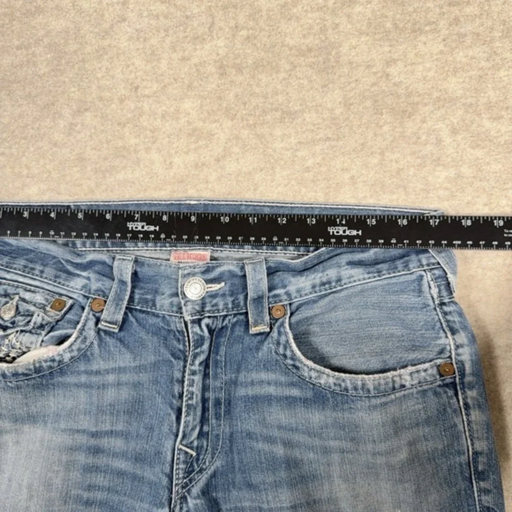 True Religion Straight Leg Jeans Flaps Blue‎ Distressed Mens 33x31 Denim *Read*